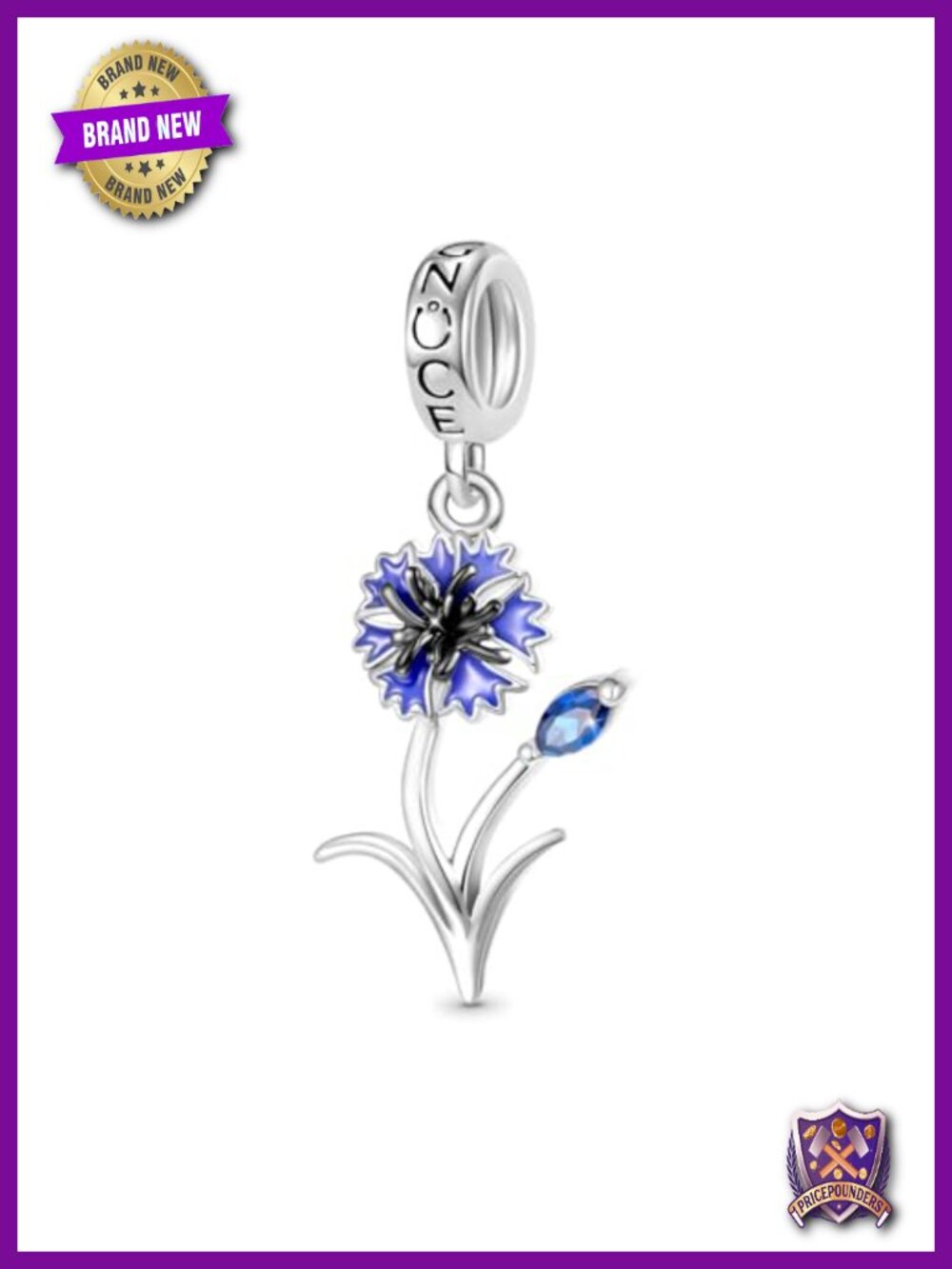 Sterling Silver Cornflower Flower Pendant Charm for Pandora Bracelets